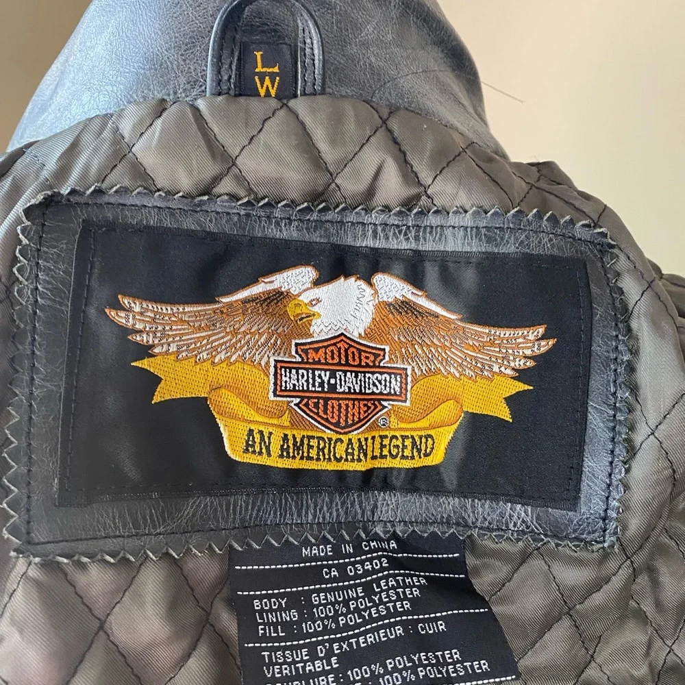 Womens distressed Harley Davidson leather moto jacket corset belt grey marled l - Picture 6 of 16